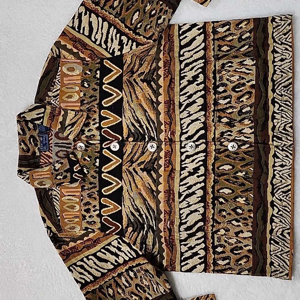 Vintage 80's Jane Ashley Animal Print Tapestry Jacket With Pockets